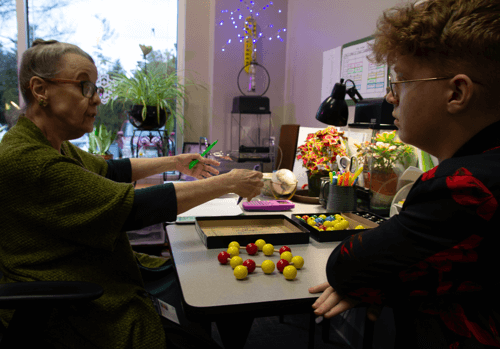 Teach helping a student with his study skills.